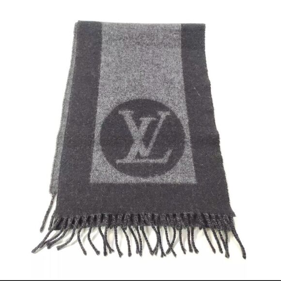 Authentic Louis Vuitton Gray Black Cashmere LV Monogram Baroda Scarf Stole Wrap - Picture 10 of 11